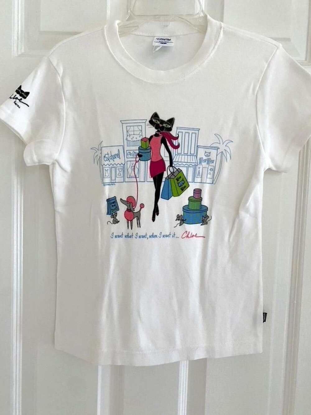 Vintage 90s Crazy Shirts Hawaii Cat Chloe Shopping Collectible Tee Sz Small